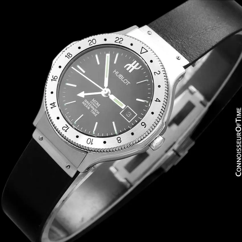 Hublot MDM Midsize Mens Automatic GMT Watch - Stainless Steel