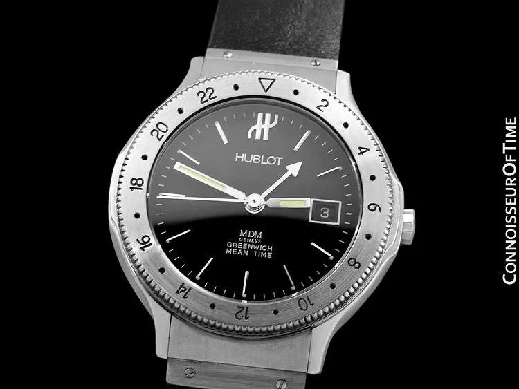 Hublot MDM Midsize Mens Automatic GMT Watch - Stainless Steel