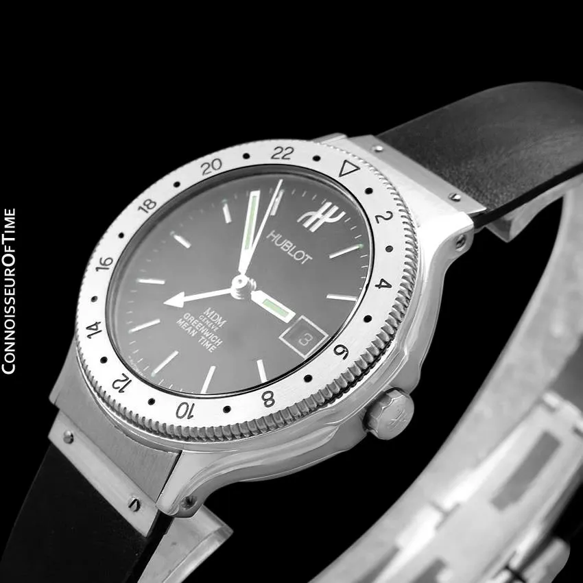 Hublot MDM Midsize Mens Automatic GMT Watch - Stainless Steel