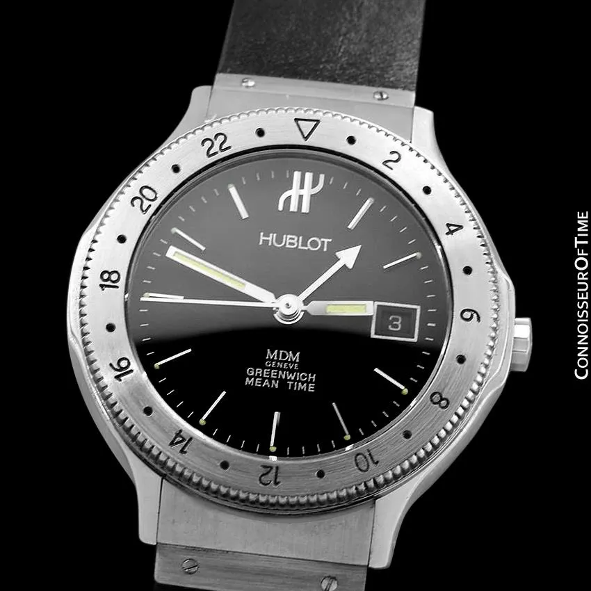 Hublot MDM Midsize Mens Automatic GMT Watch - Stainless Steel