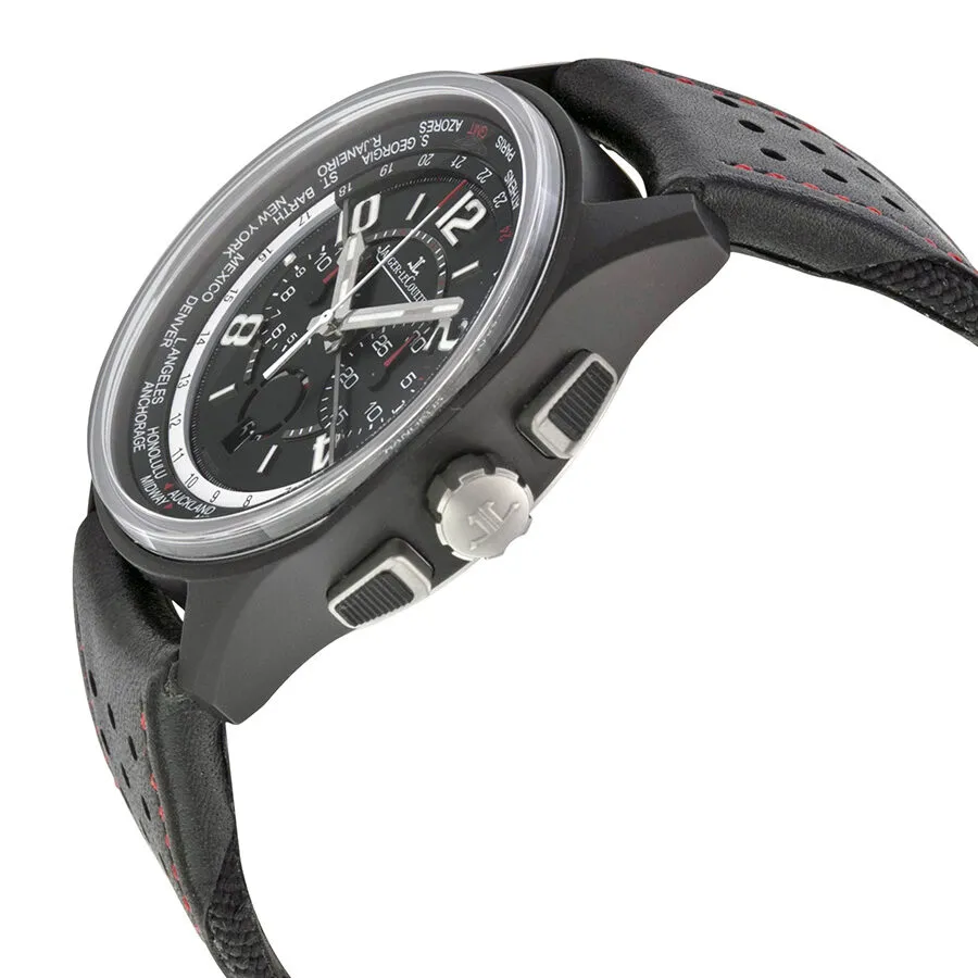 Jaeger LeCoultre Amvox 5 Worldtime Automatic Chronograph Black Dial Black Leather Men's Watch Q193A470