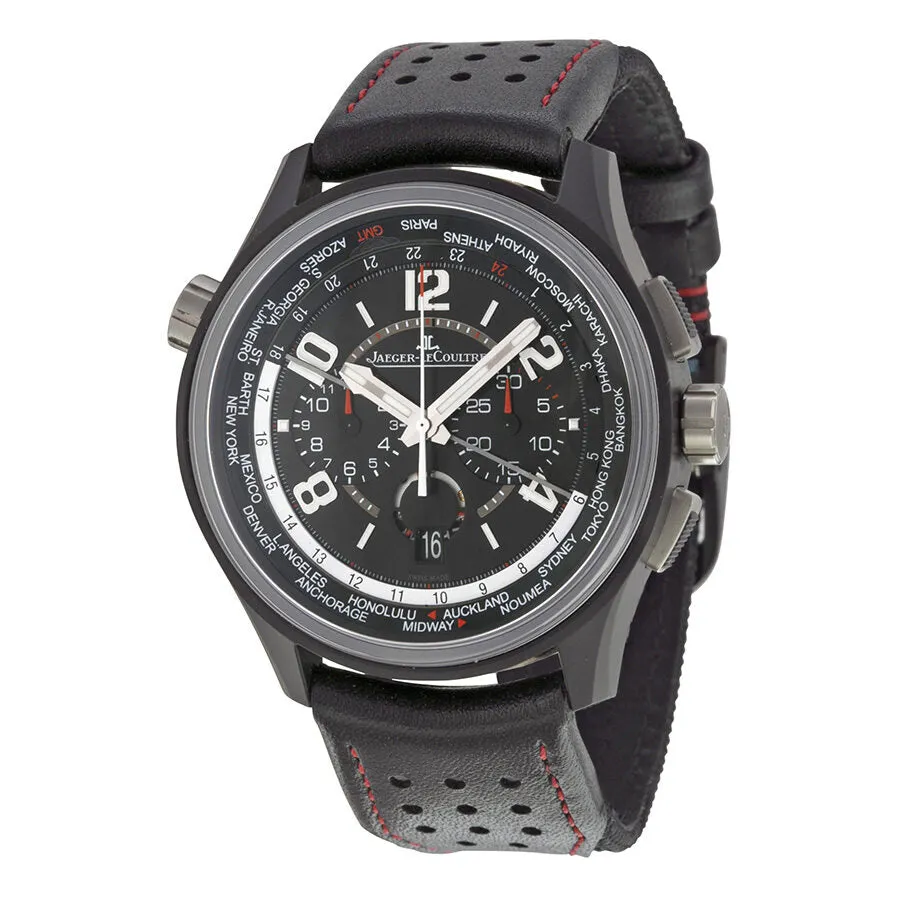 Jaeger LeCoultre Amvox 5 Worldtime Automatic Chronograph Black Dial Black Leather Men's Watch Q193A470