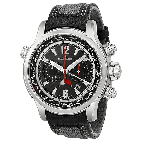 Jaeger LeCoultre Master Compressor Automatic Black Dial Black Leather Men's Watch Q1768421