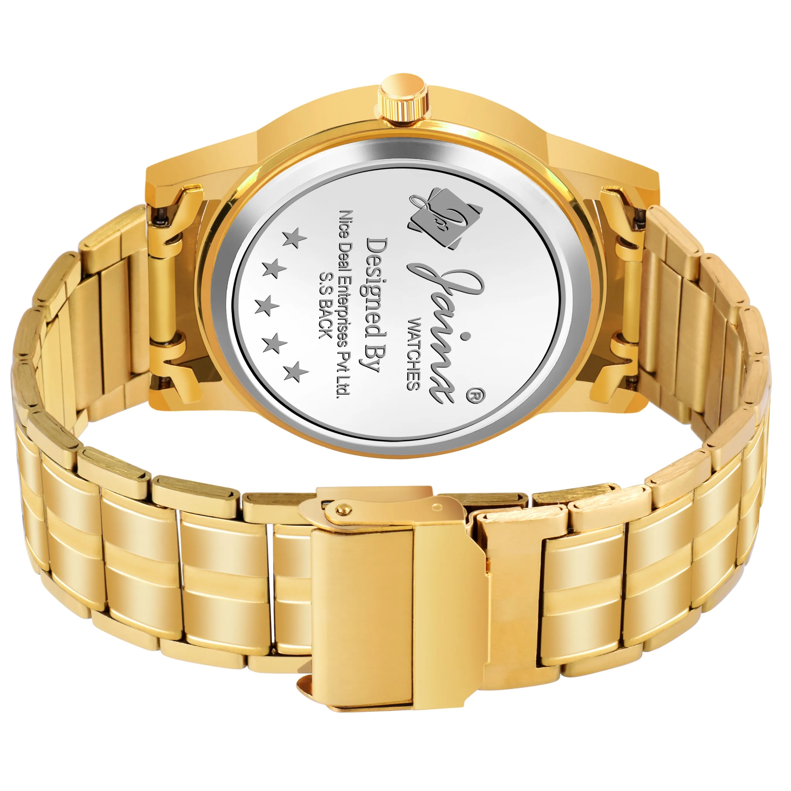 Jainx Premium Day & Date Feature Golden Dial Analogue Watch For Men - JM1179