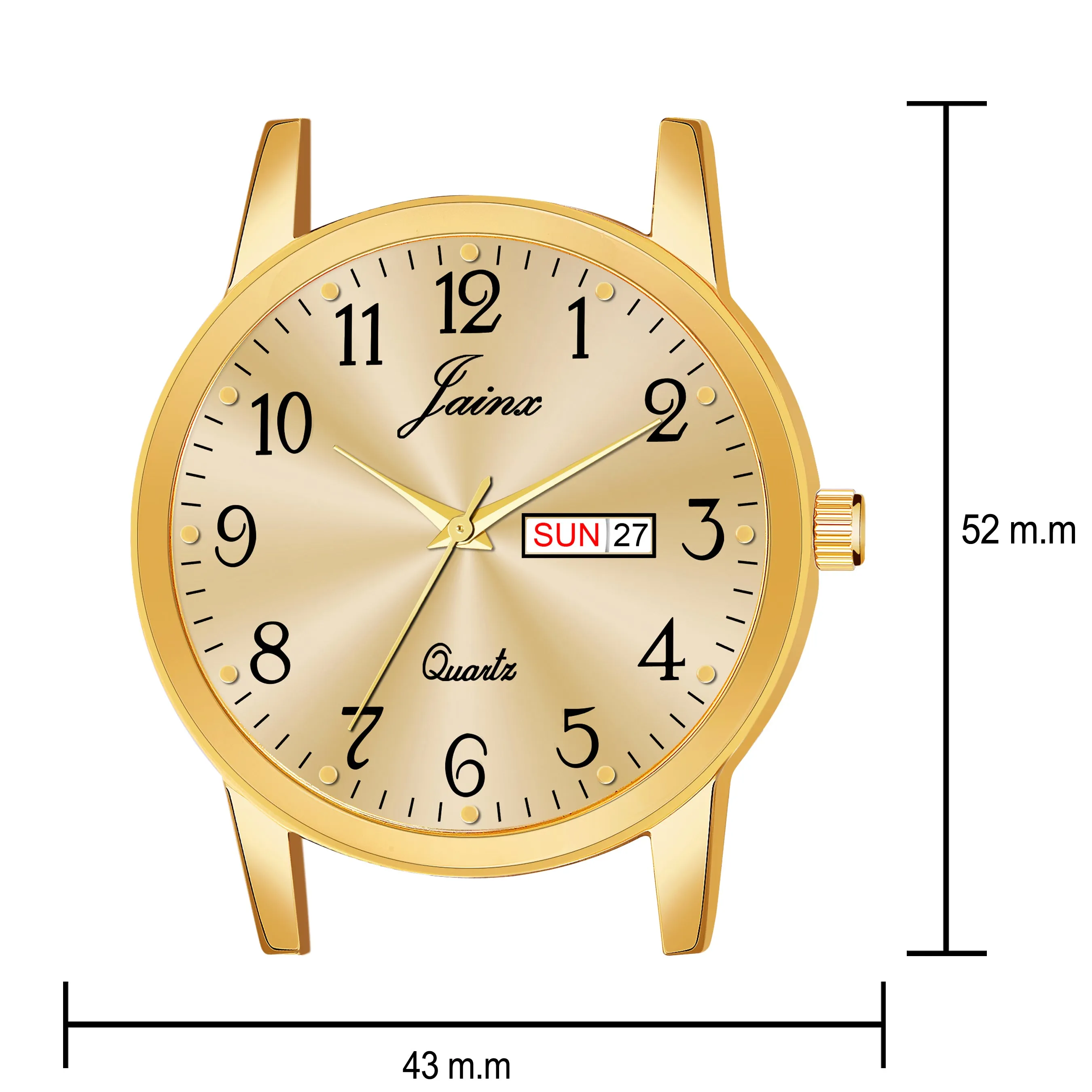 Jainx Premium Day & Date Feature Golden Dial Analogue Watch For Men - JM1179