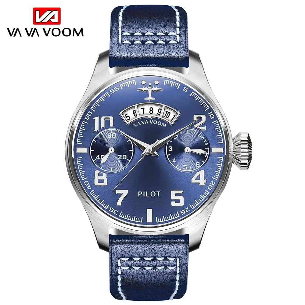 Large Pilot Series Creative Calendar Airplane Sports Military SEAL Fashion Casual Brand Army Brown Leather Wrist Watches For Men