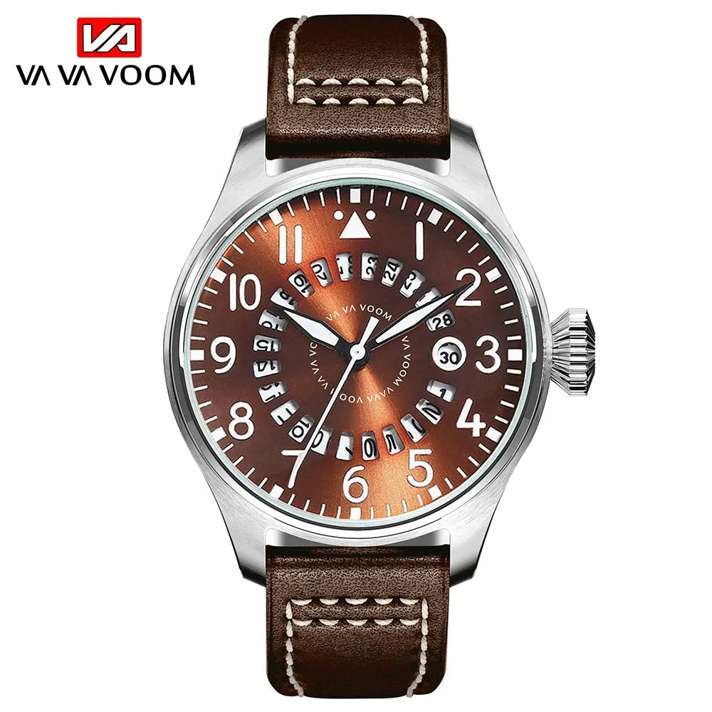 Large Pilot Series Creative Calendar Airplane Sports Military SEAL Fashion Casual Brand Army Brown Leather Wrist Watches For Men
