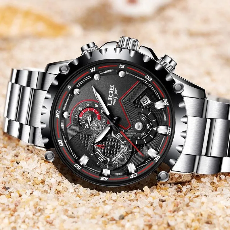 LIGE Brand Men&#39;s Fashion Watches Men Sport Waterproof Quartz Watch Man Full Steel Military Clock Wrist watches Relogio Masculino