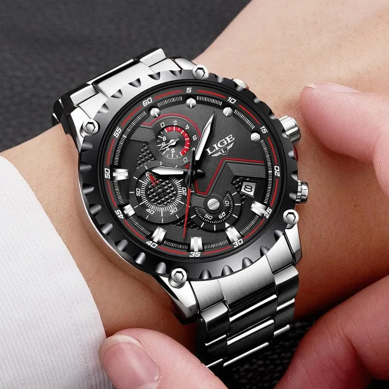 LIGE Brand Men&#39;s Fashion Watches Men Sport Waterproof Quartz Watch Man Full Steel Military Clock Wrist watches Relogio Masculino