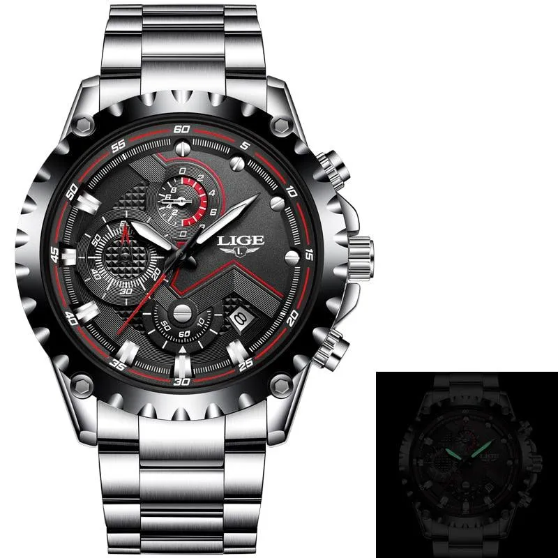 LIGE Brand Men&#39;s Fashion Watches Men Sport Waterproof Quartz Watch Man Full Steel Military Clock Wrist watches Relogio Masculino