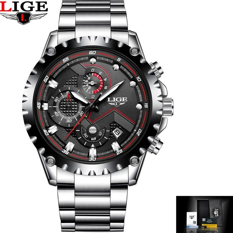 LIGE Brand Men&#39;s Fashion Watches Men Sport Waterproof Quartz Watch Man Full Steel Military Clock Wrist watches Relogio Masculino