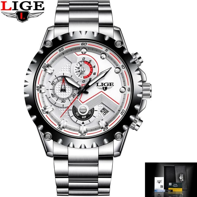 LIGE Brand Men&#39;s Fashion Watches Men Sport Waterproof Quartz Watch Man Full Steel Military Clock Wrist watches Relogio Masculino