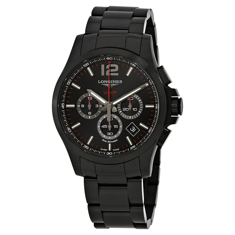 Longines Conquest V.H.P. Chronograph Black Carved Dial Men's Watch L37272566 L3.727.2.56.6