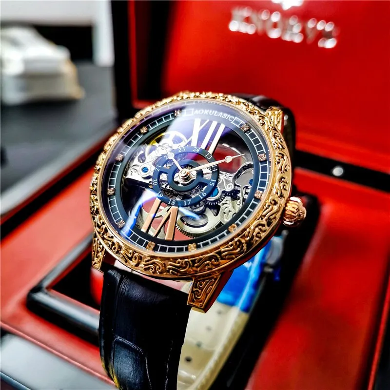 Luxury Automatic Mechanical Watch Men Tusso Wheel Double-sided Hollow Dial Carving WristWatch Luminous Man Clock 80h Working