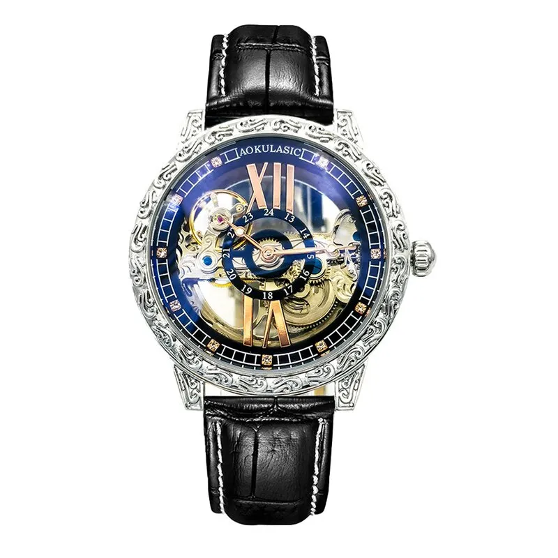 Luxury Automatic Mechanical Watch Men Tusso Wheel Double-sided Hollow Dial Carving WristWatch Luminous Man Clock 80h Working