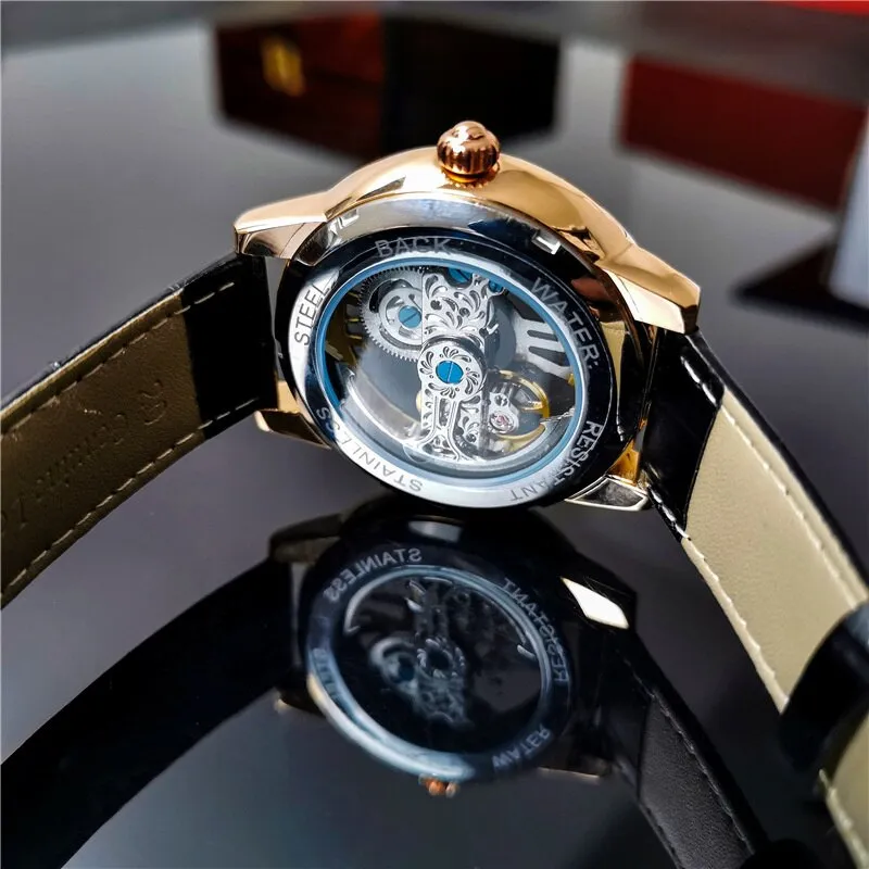 Luxury Automatic Mechanical Watch Men Tusso Wheel Double-sided Hollow Dial Carving WristWatch Luminous Man Clock 80h Working
