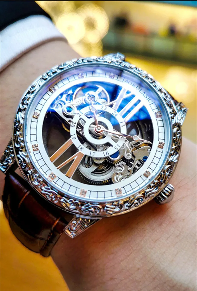 Luxury Automatic Mechanical Watch Men Tusso Wheel Double-sided Hollow Dial Carving WristWatch Luminous Man Clock 80h Working