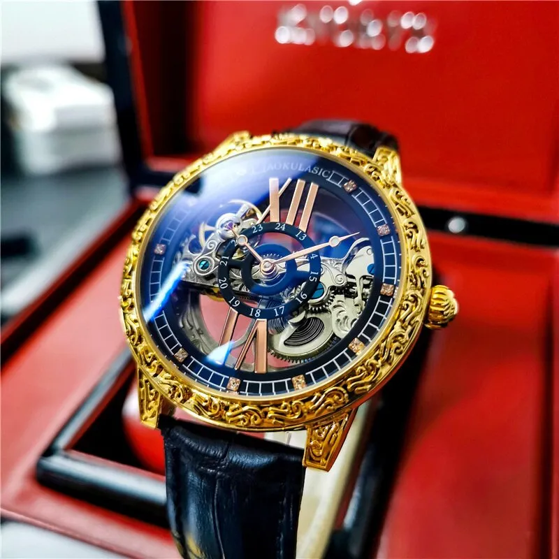 Luxury Automatic Mechanical Watch Men Tusso Wheel Double-sided Hollow Dial Carving WristWatch Luminous Man Clock 80h Working