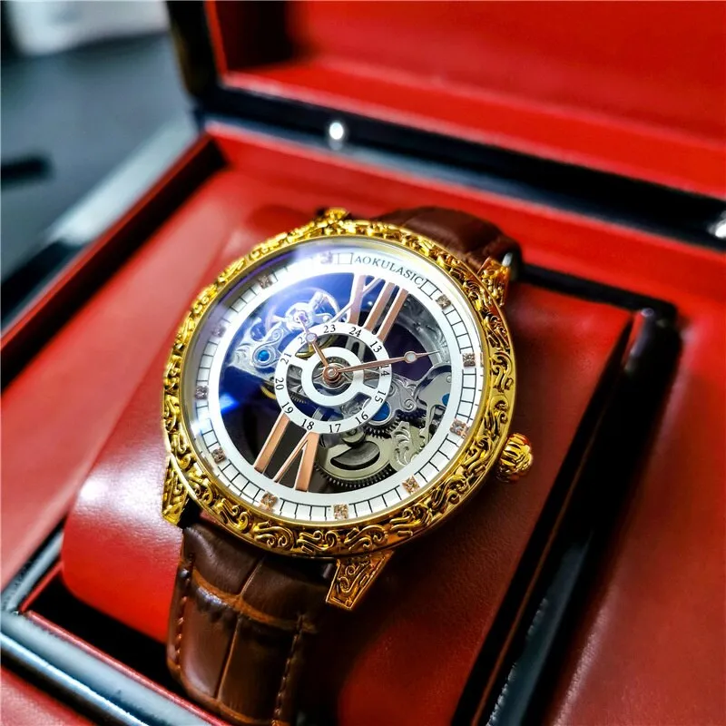 Luxury Automatic Mechanical Watch Men Tusso Wheel Double-sided Hollow Dial Carving WristWatch Luminous Man Clock 80h Working