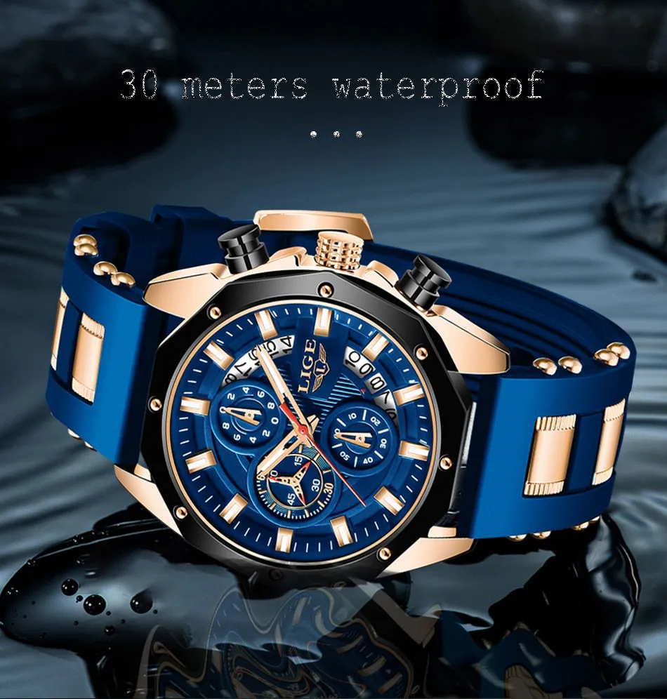 Luxury Silicone Sport Watch Men Quartz Date Clock Waterproof Wristwatch