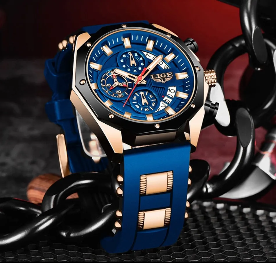 Luxury Silicone Sport Watch Men Quartz Date Clock Waterproof Wristwatch