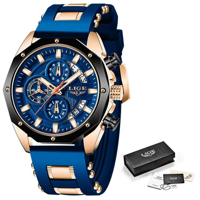 Luxury Silicone Sport Watch Men Quartz Date Clock Waterproof Wristwatch