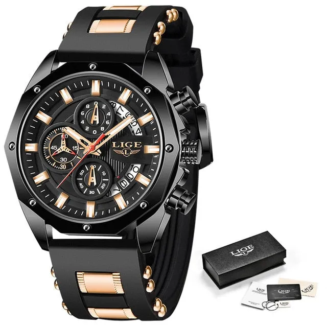 Luxury Silicone Sport Watch Men Quartz Date Clock Waterproof Wristwatch
