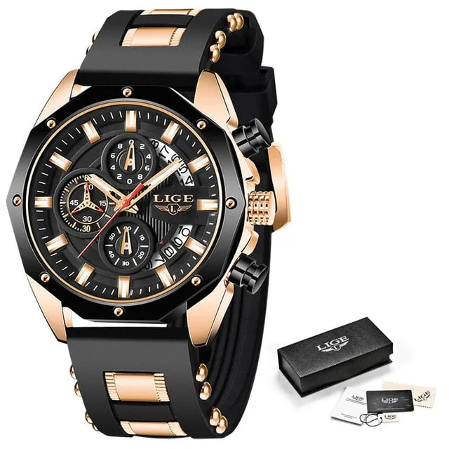 Luxury Silicone Sport Watch Men Quartz Date Clock Waterproof Wristwatch