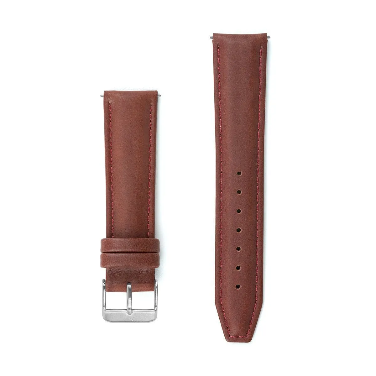 Maroon Stitched Leather Watch Strap - 20mm Width