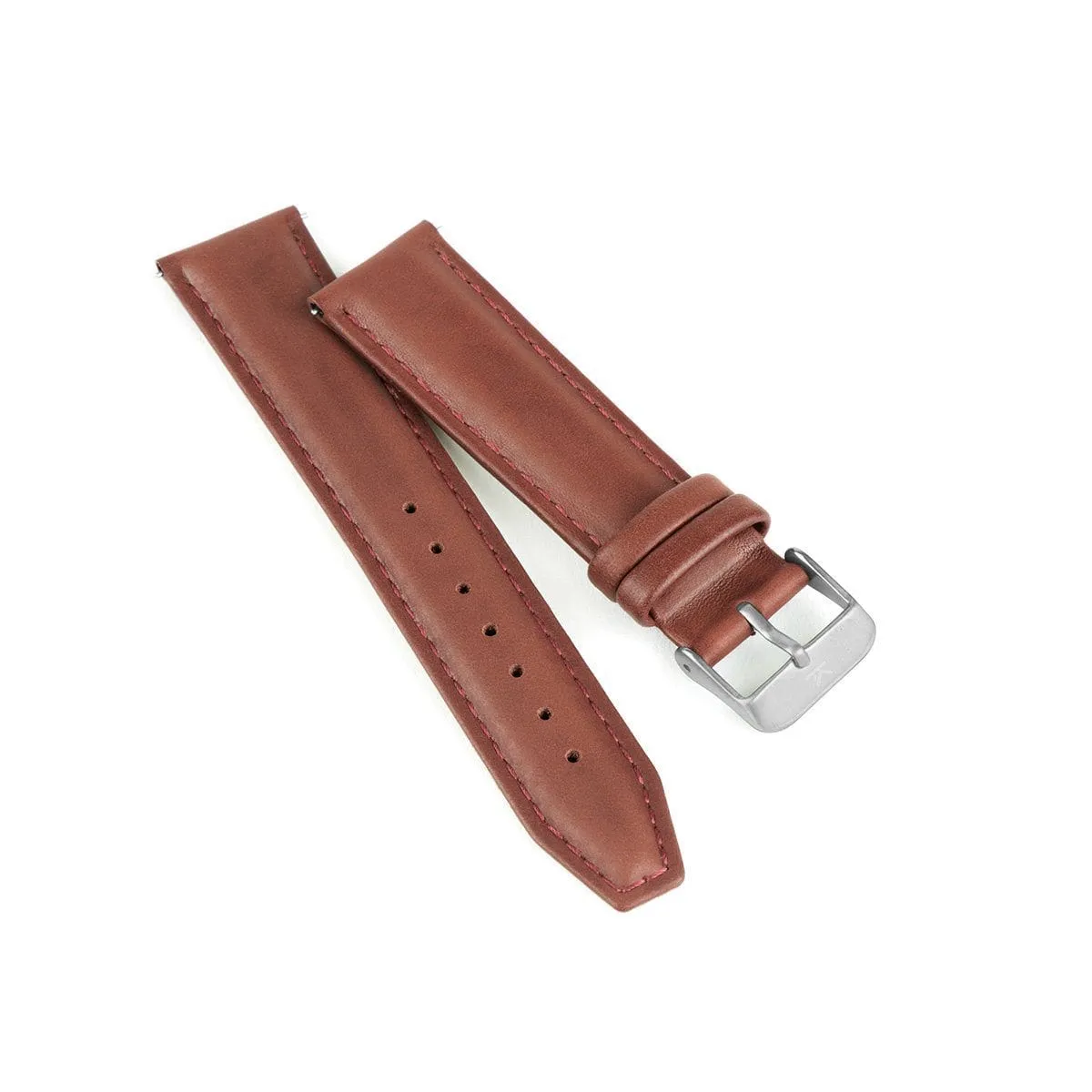 Maroon Stitched Leather Watch Strap - 20mm Width