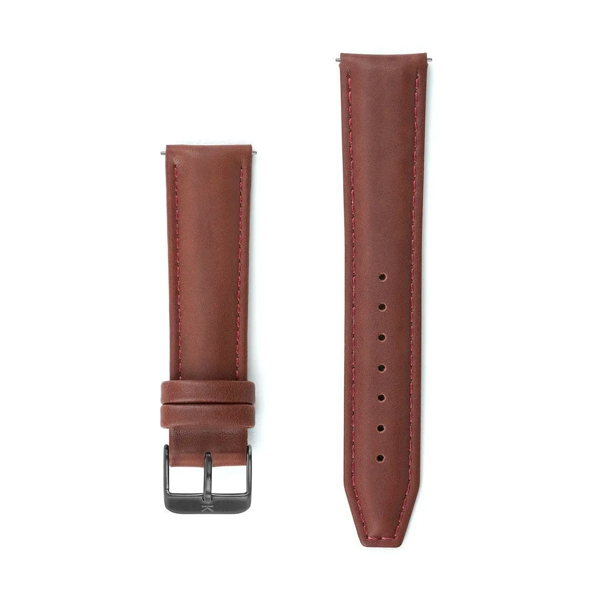 Maroon Stitched Leather Watch Strap - 20mm Width