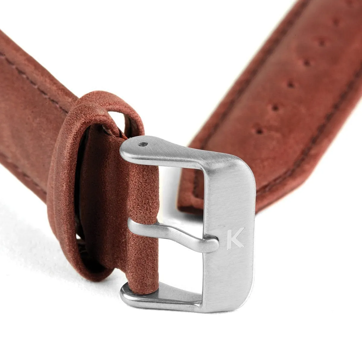 Maroon Stitched Leather Watch Strap - 20mm Width