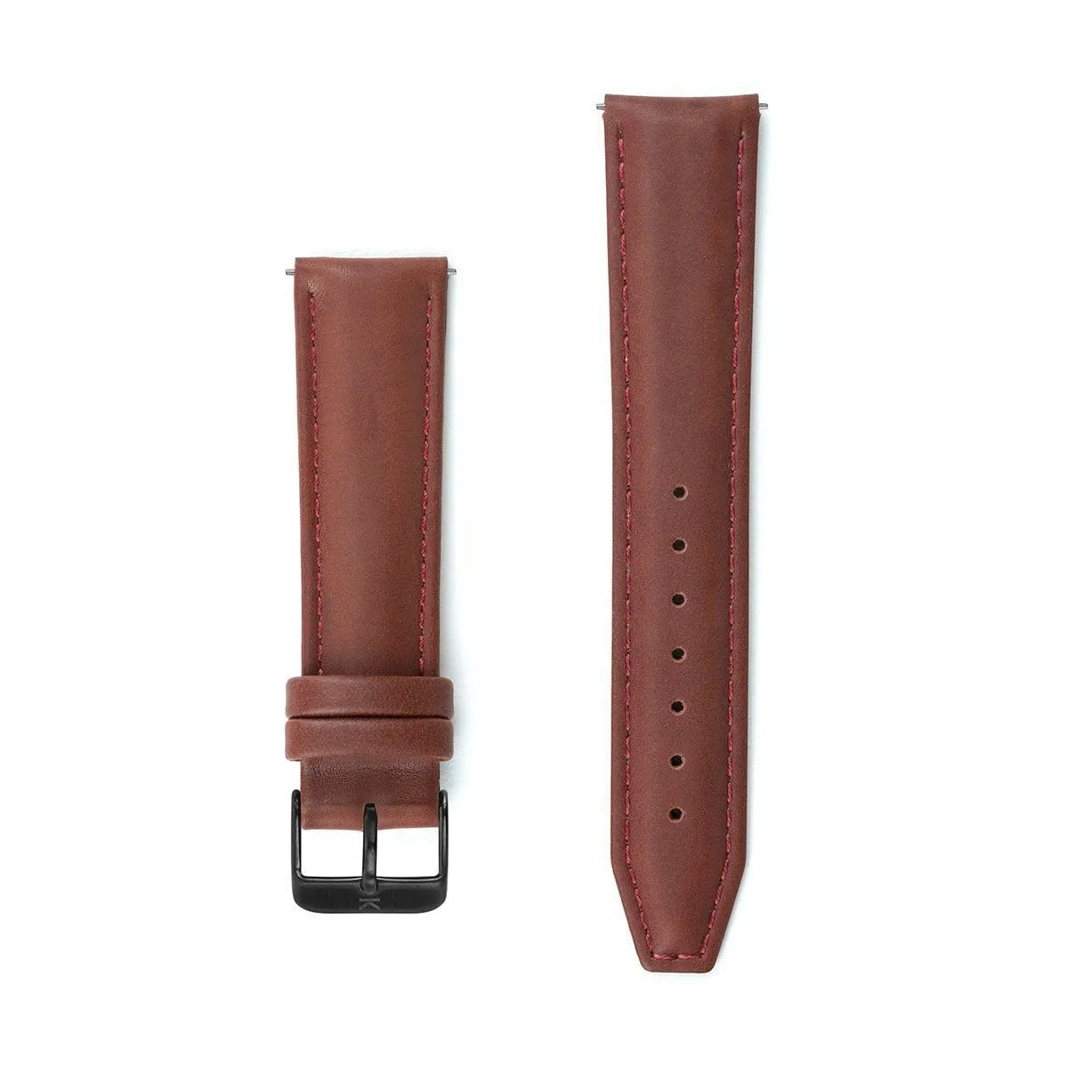 Maroon Stitched Leather Watch Strap - 20mm Width