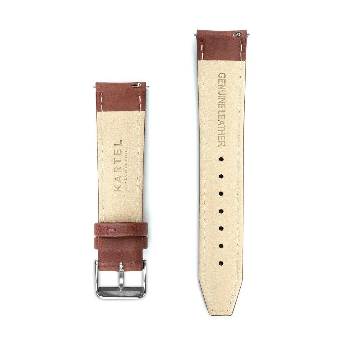 Maroon Stitched Leather Watch Strap - 20mm Width