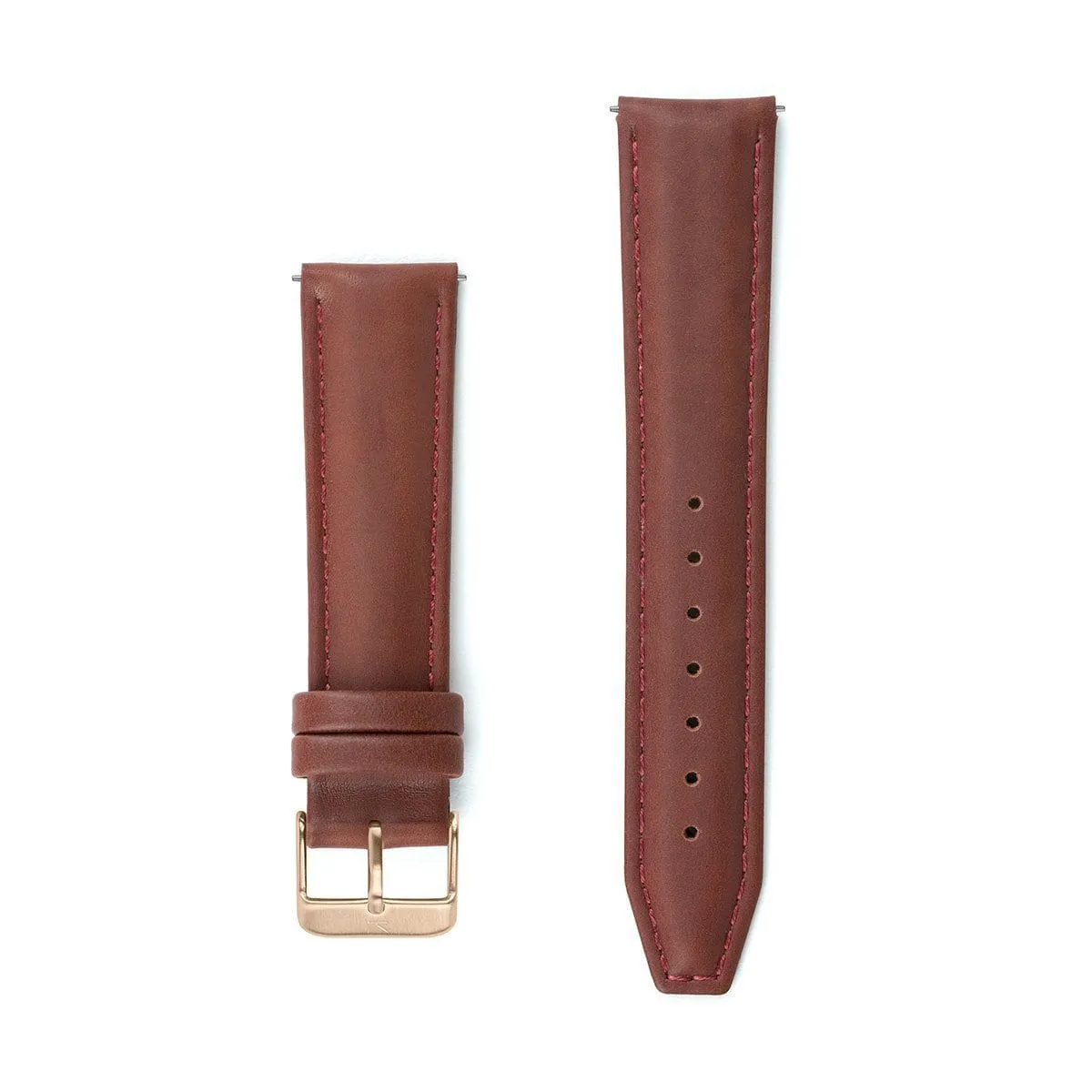 Maroon Stitched Leather Watch Strap - 20mm Width