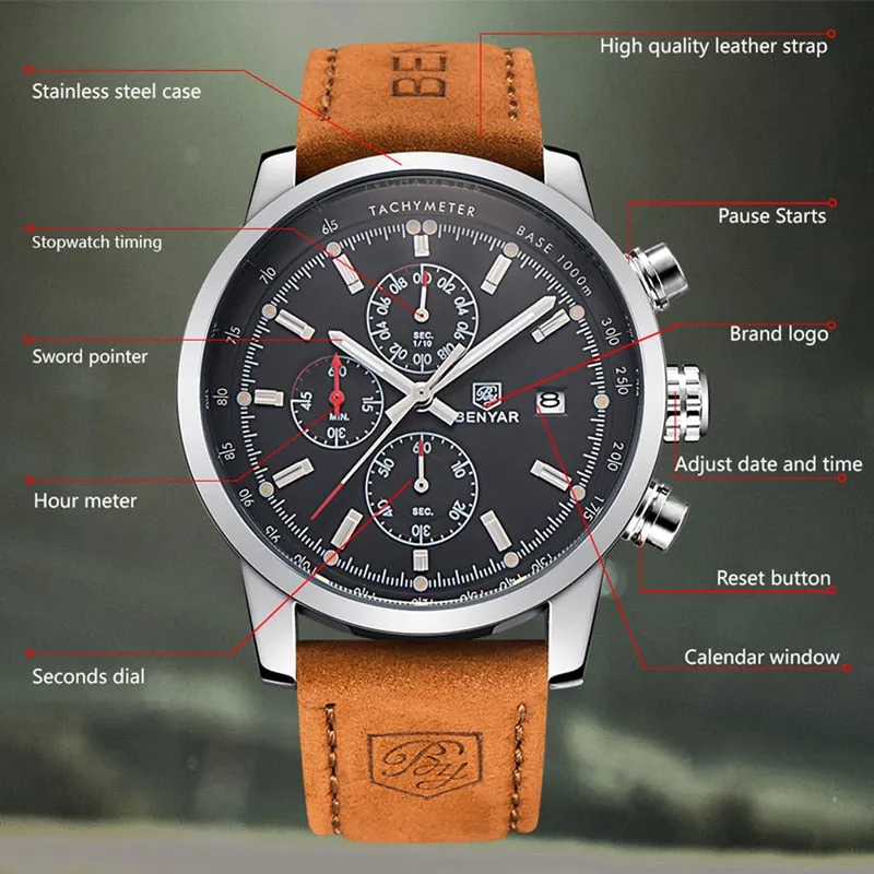 Men Luxury  Quartz Watch Fashion Chronograph Watch