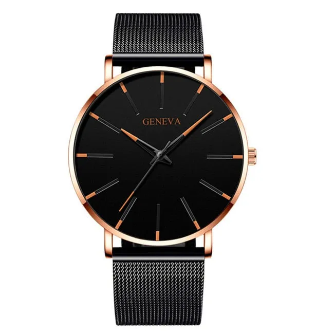 Men&#39;s Fashion Minimalist Ultra Thin Watches for Men Simple Business Stainless Steel Mesh Belt Quartz Watch relogio masculino