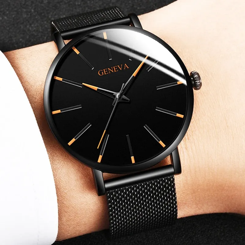 Men&#39;s Fashion Minimalist Ultra Thin Watches for Men Simple Business Stainless Steel Mesh Belt Quartz Watch relogio masculino