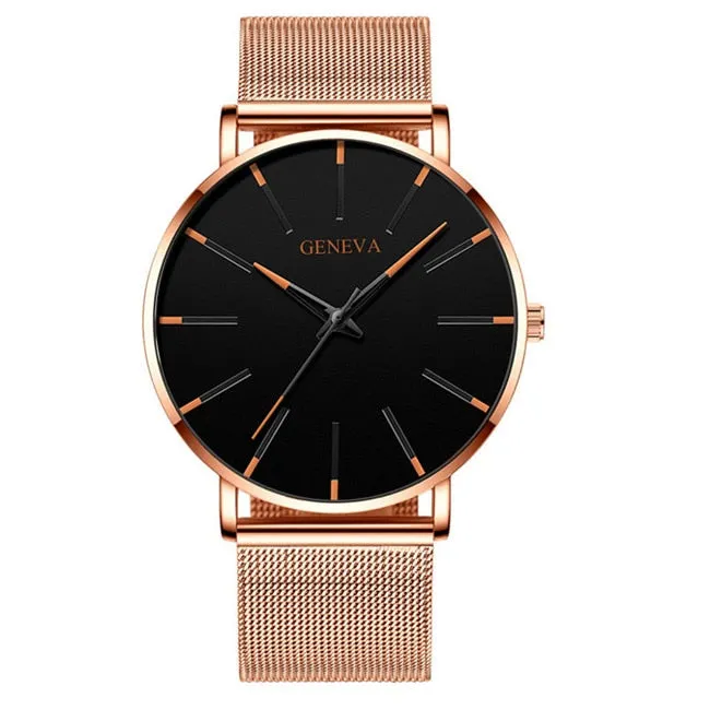 Men&#39;s Fashion Minimalist Ultra Thin Watches for Men Simple Business Stainless Steel Mesh Belt Quartz Watch relogio masculino