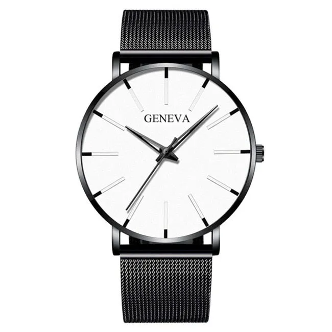 Men&#39;s Fashion Minimalist Ultra Thin Watches for Men Simple Business Stainless Steel Mesh Belt Quartz Watch relogio masculino