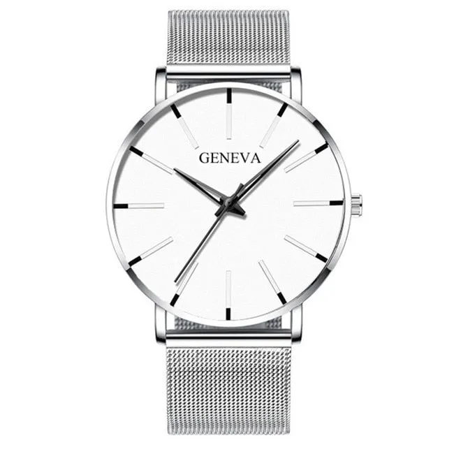 Men&#39;s Fashion Minimalist Ultra Thin Watches for Men Simple Business Stainless Steel Mesh Belt Quartz Watch relogio masculino