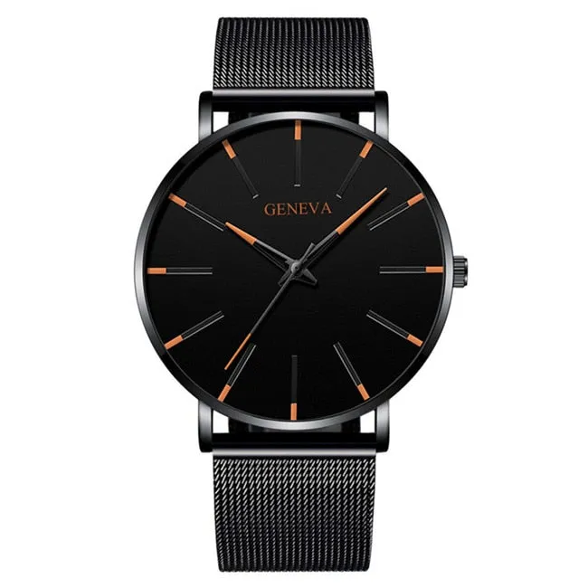 Men&#39;s Fashion Minimalist Ultra Thin Watches for Men Simple Business Stainless Steel Mesh Belt Quartz Watch relogio masculino