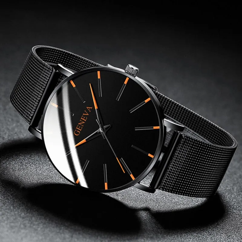 Men&#39;s Fashion Minimalist Ultra Thin Watches for Men Simple Business Stainless Steel Mesh Belt Quartz Watch relogio masculino