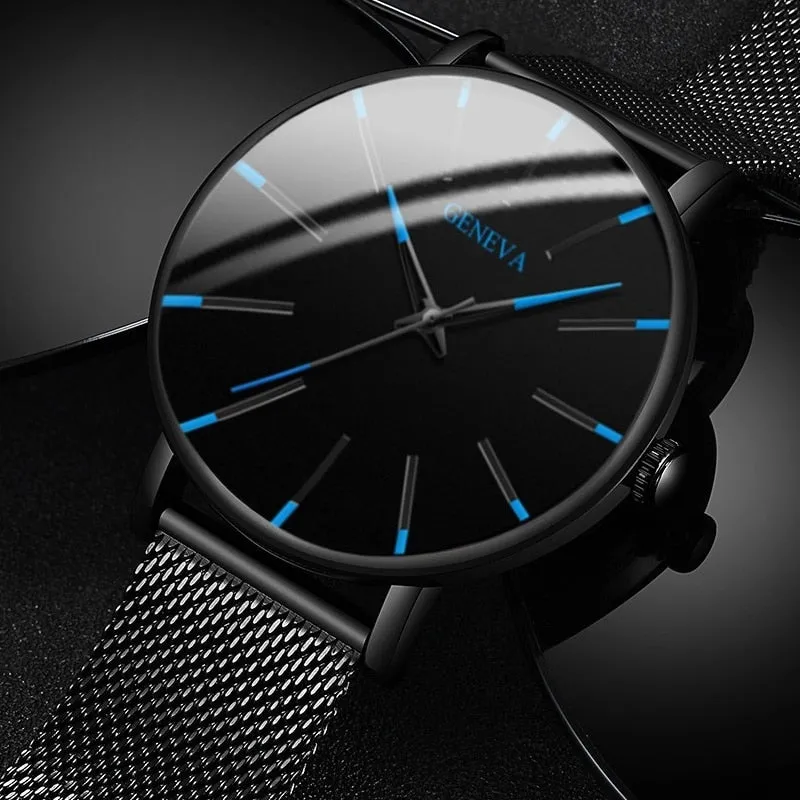 Men&#39;s Fashion Minimalist Ultra Thin Watches for Men Simple Business Stainless Steel Mesh Belt Quartz Watch relogio masculino