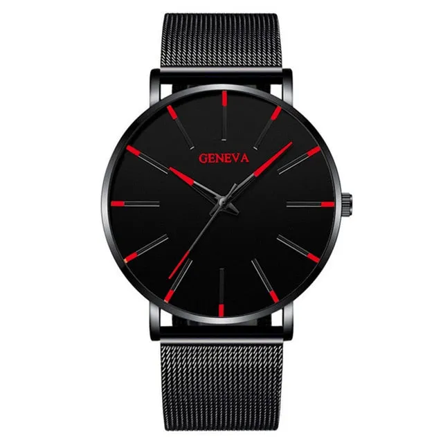 Men&#39;s Fashion Minimalist Ultra Thin Watches for Men Simple Business Stainless Steel Mesh Belt Quartz Watch relogio masculino