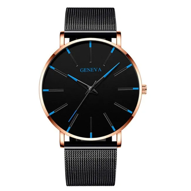 Men&#39;s Fashion Minimalist Ultra Thin Watches for Men Simple Business Stainless Steel Mesh Belt Quartz Watch relogio masculino