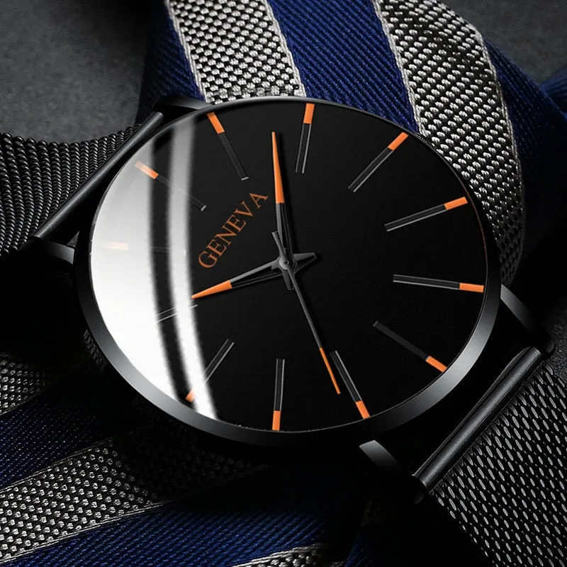 Men&#39;s Fashion Minimalist Ultra Thin Watches for Men Simple Business Stainless Steel Mesh Belt Quartz Watch relogio masculino