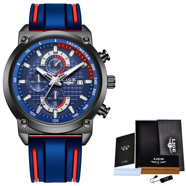 Men's LIGE Multi-Dial Silicone Band Watch with Chronograph