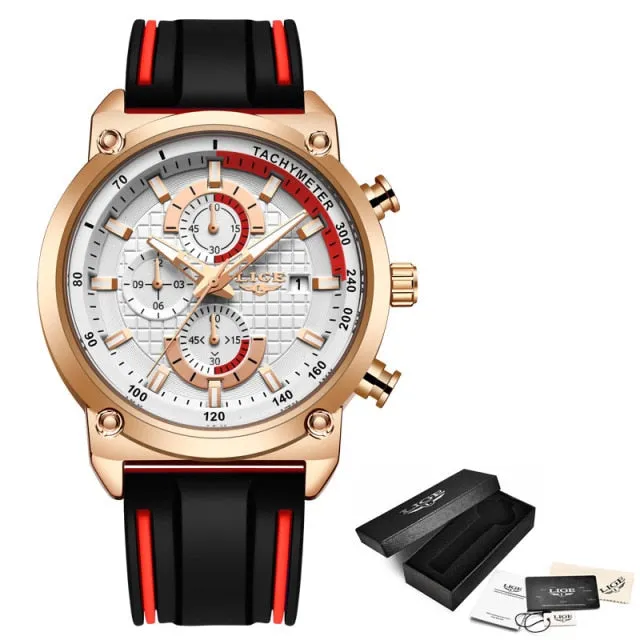 Men's LIGE Multi-Dial Silicone Band Watch with Chronograph