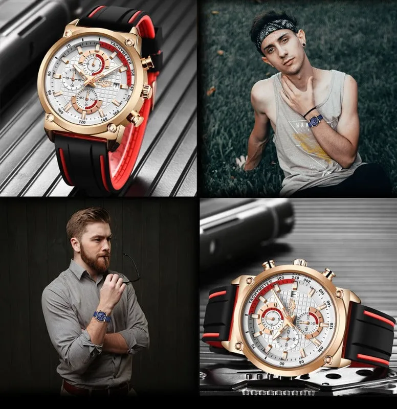 Men's LIGE Multi-Dial Silicone Band Watch with Chronograph